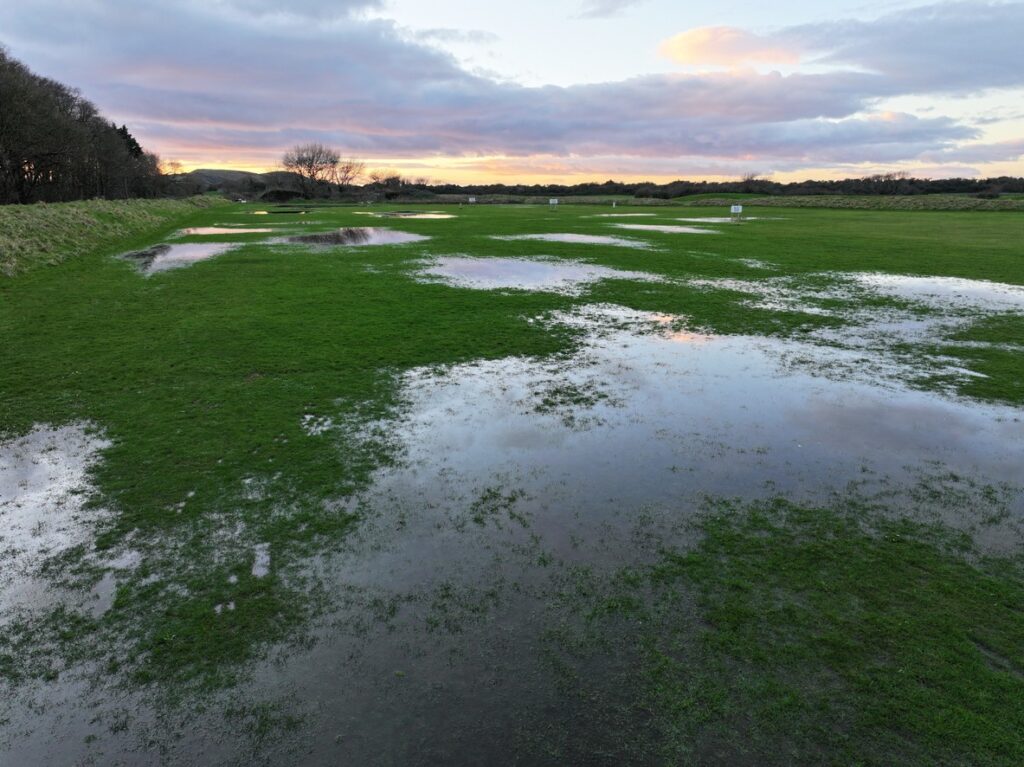 A waterlogged golf course. 