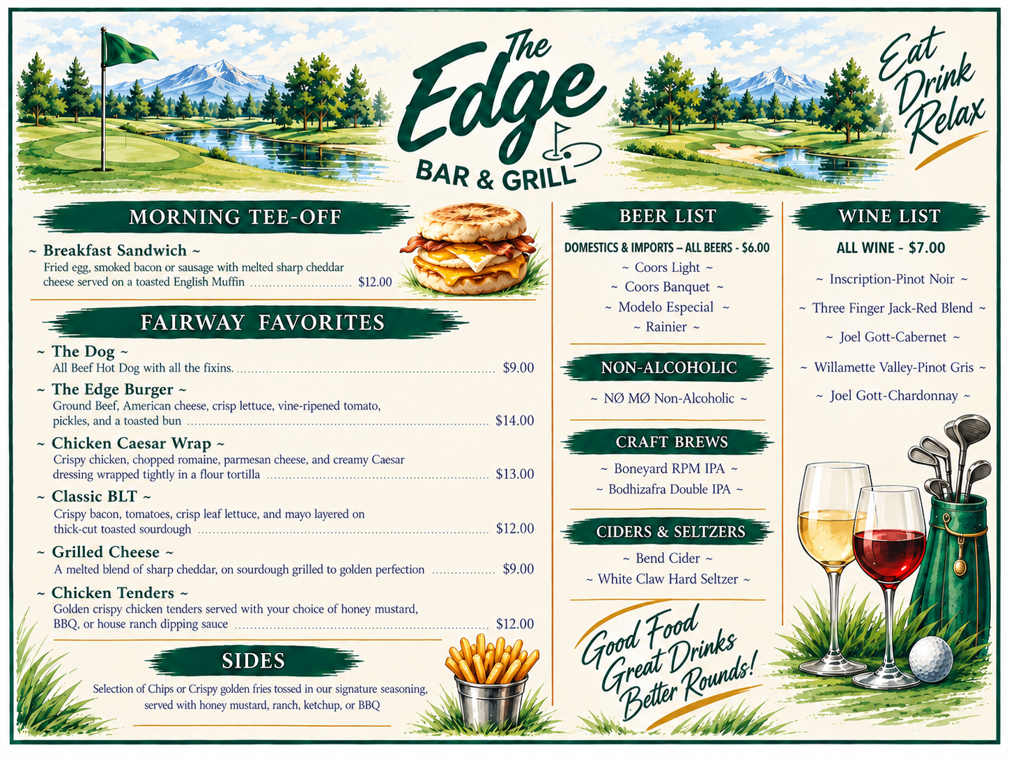 The Edge Bar & Grill Food Menu