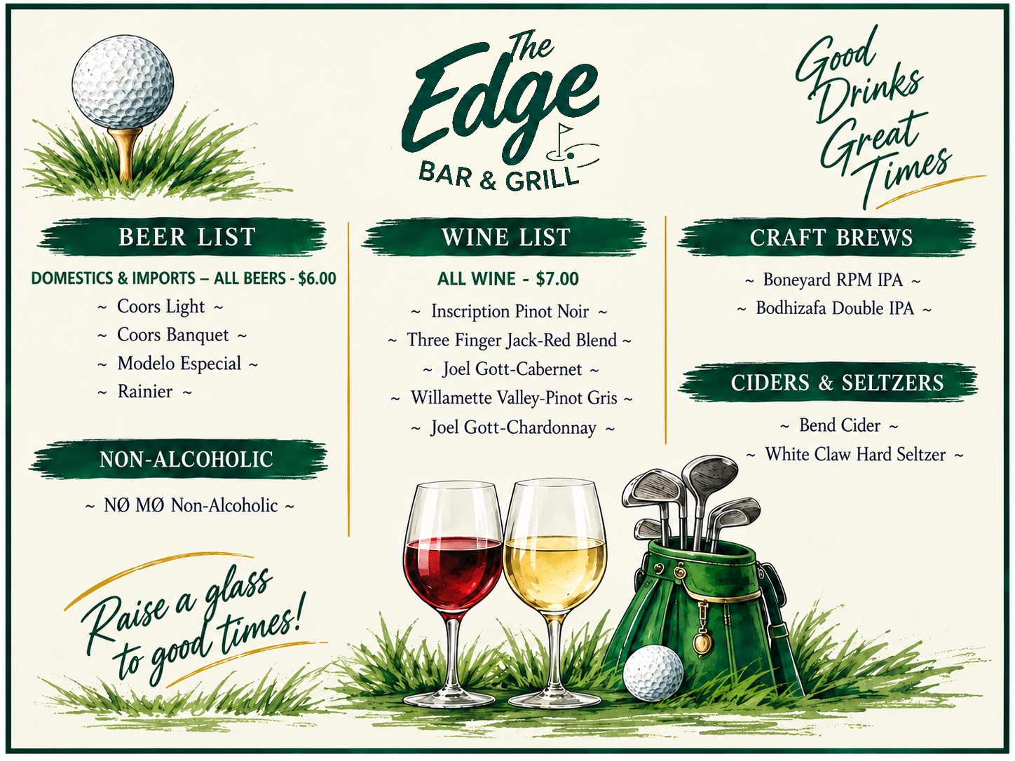 The Edge Bar & Grill Bar Menu
